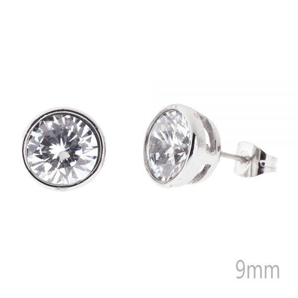 Iced Out Bling Acier Inoxydable Clou d'oreille - BEZEL ROND