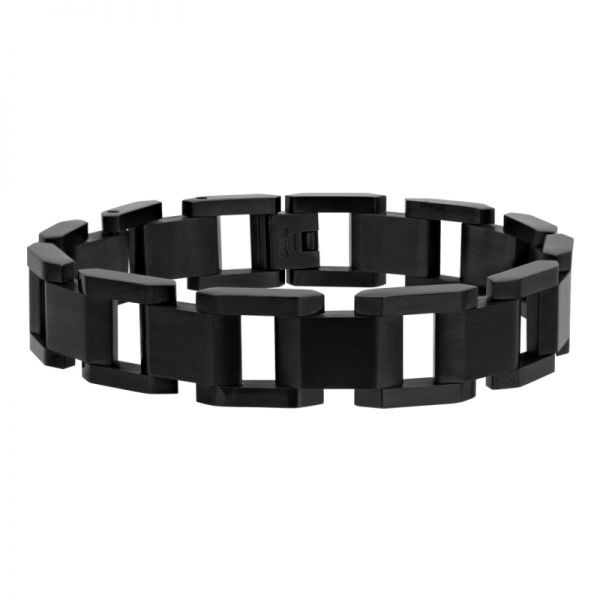 Men's Stainless Steel Black IP Matte Polished Link Bracelet