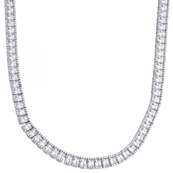 Sterling 925er Silber Square Round CZ Tennis Kette 5mm