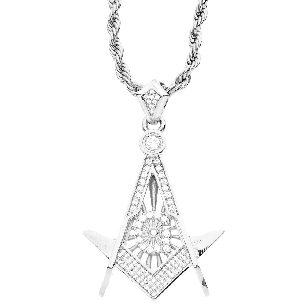 Iced Out Bling Micro Pave AnhÃ¤nger – FREIMAURER silber