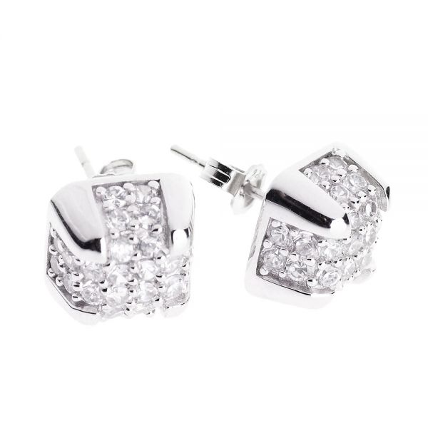 Sterling 925er Silber Ohrstecker - BOX MICRO PAVE 10mm