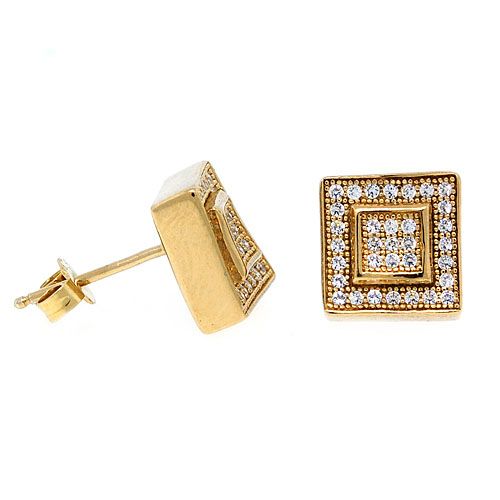 Sterling 925 Silber MICRO PAVE Ohrstecker - LAYER 9mm gold
