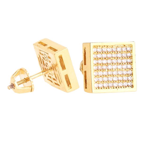 Iced Out Bling Micro Pave Clou d'oreille - SQUARE 10mm gold