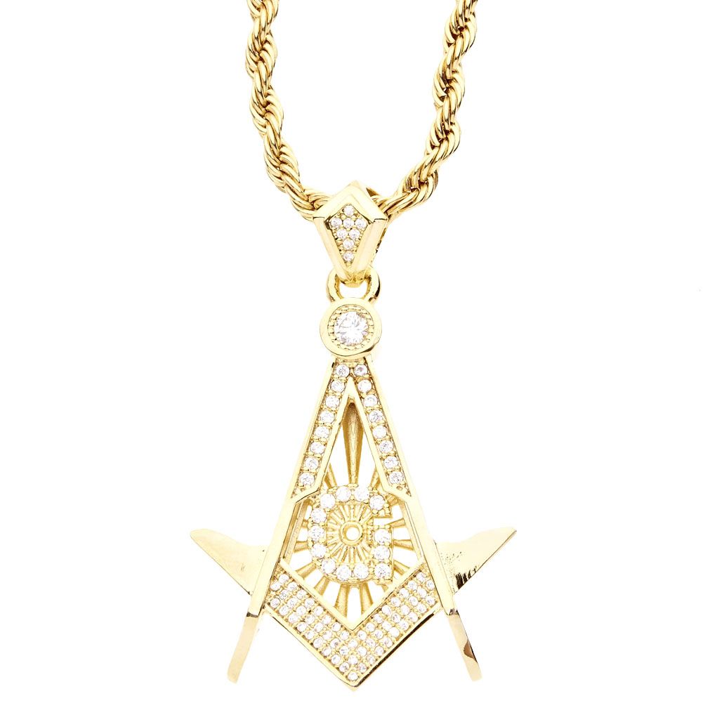 Iced Out Bling Micro Pave AnhÃ¤nger – FREIMAURER gold