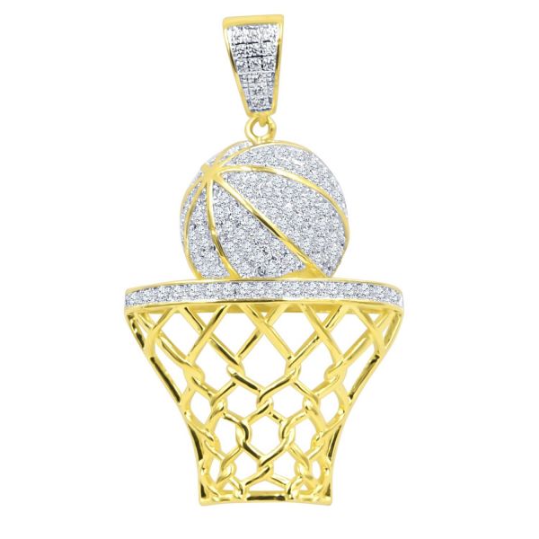 925 Sterling Silber Micro Pave Anhänger Basketball Korb gold