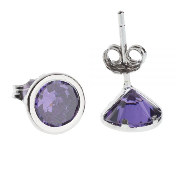 925 Sterling Silber FEBRUAR Ohrstecker - AMETHYST VIOLET 7mm