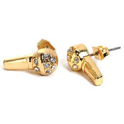 Iced Out Bling Ohrstecker Box - RAPPER MIC gold