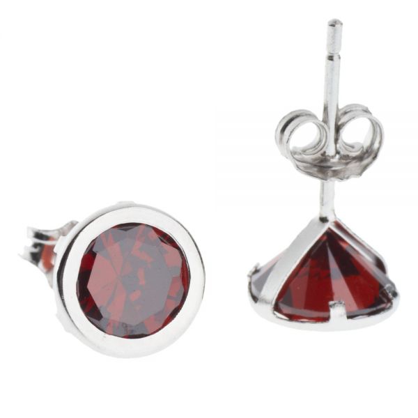 925 Sterling Silber JANUAR Ohrstecker - GARNET RED 7mm