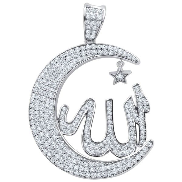 925 Sterling Silver Micro Pave Pendant - Hilal Crescent Moon
