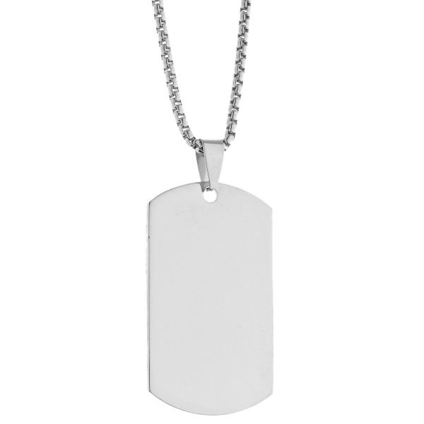Iced Out Stainless Steel Pendant Chain - Dog Tag silver