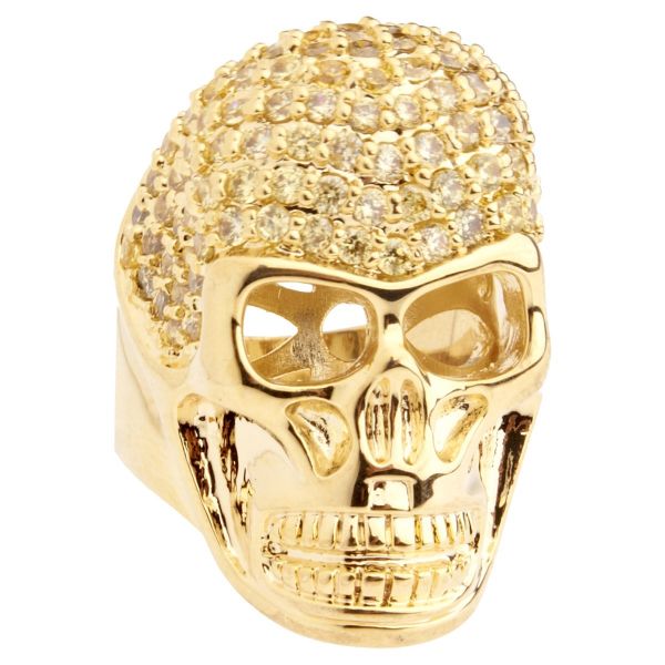 Iced Out Bling Micro Pave Bague - 3D SKULL gold / lemon