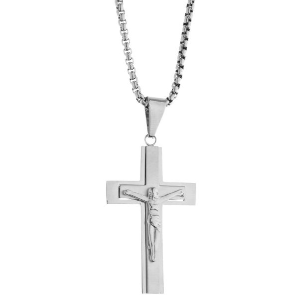 Iced Out Stainless Steel Pendant Chain - Jesus Cross silber
