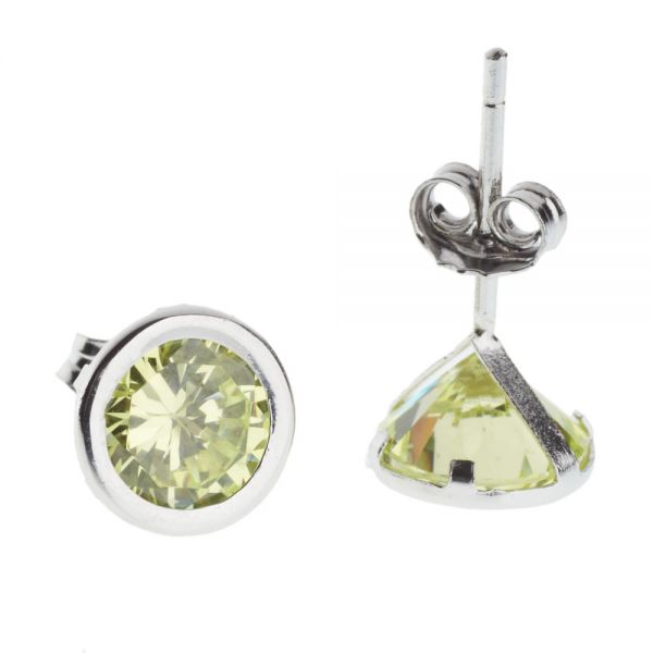 925 Sterling Silber AUGUST Ohrstecker - PERIDOT GREEN 7mm