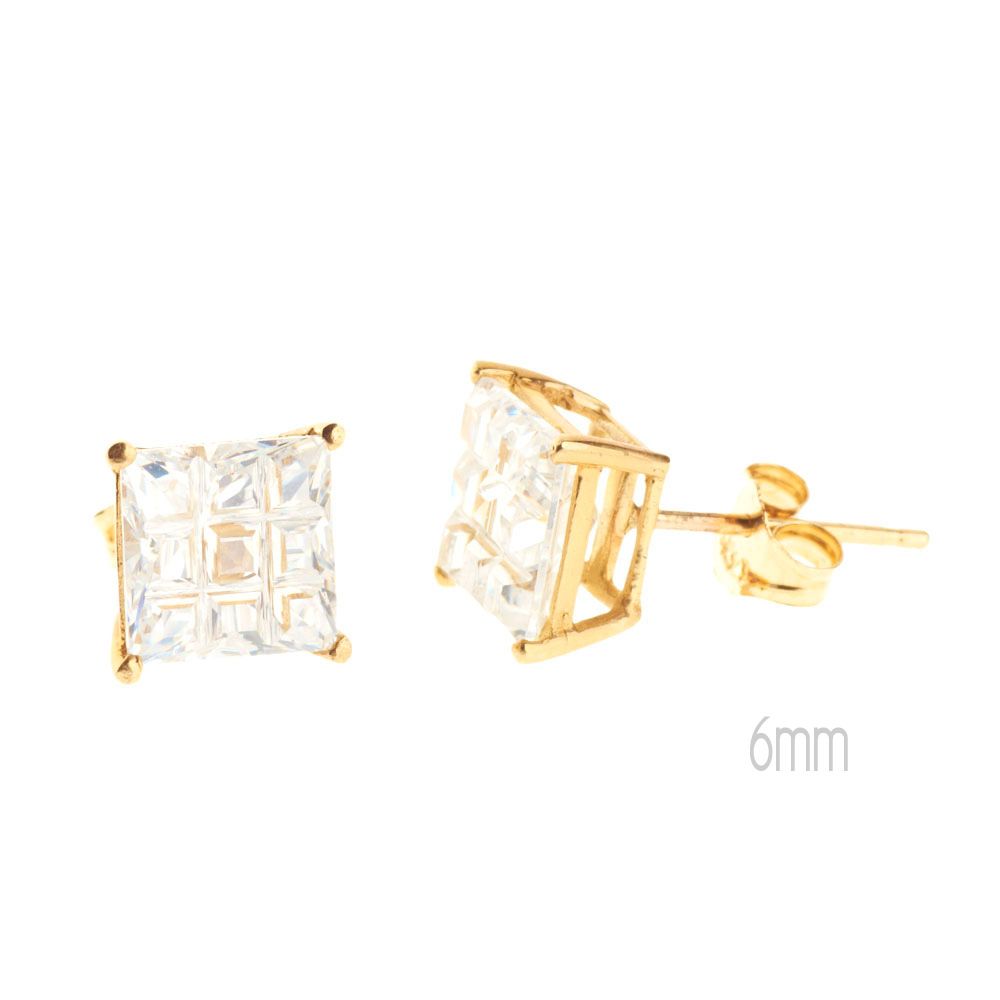 14K Gold Iced Out Stud Ohrstecker – INVISIBLE SQUARE