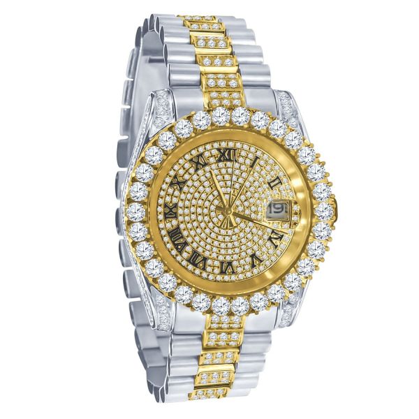 High Quality Iced Out CZ Stainless Steel Watch - silver gold