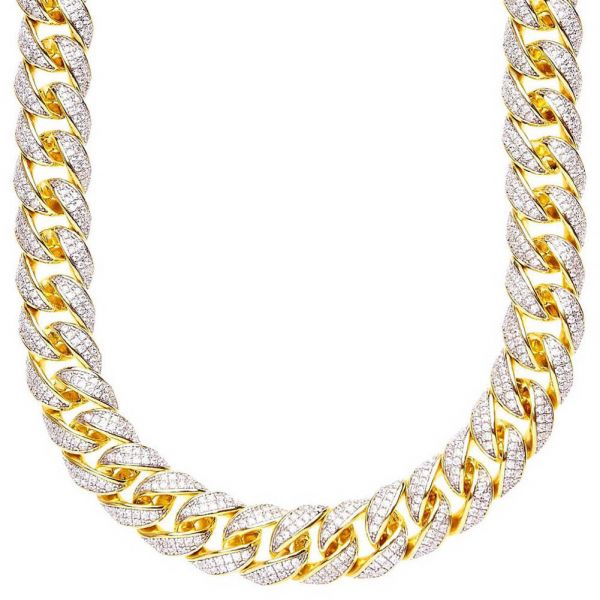 Iced Out Bling Zirconia Chain - Miami Cuban 15mm gold