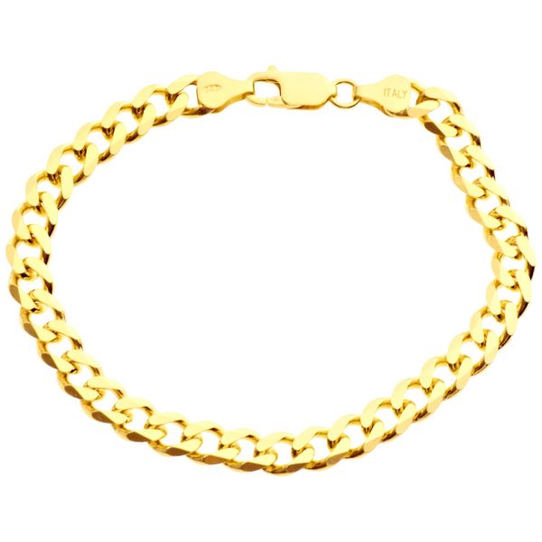 925 Sterling Silver Curb Chain Bracelet - 6.7mm gold