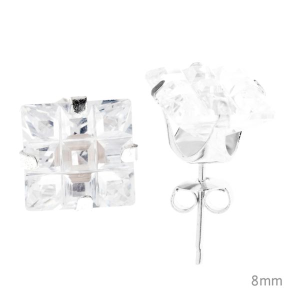 925 Sterling Silver Iced Out Ear Stud - SQUARE CUT