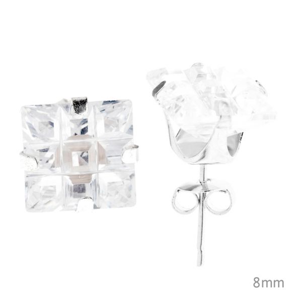 925 Sterling Argent Iced Out Clou d'oreille - SQUARE Zircone