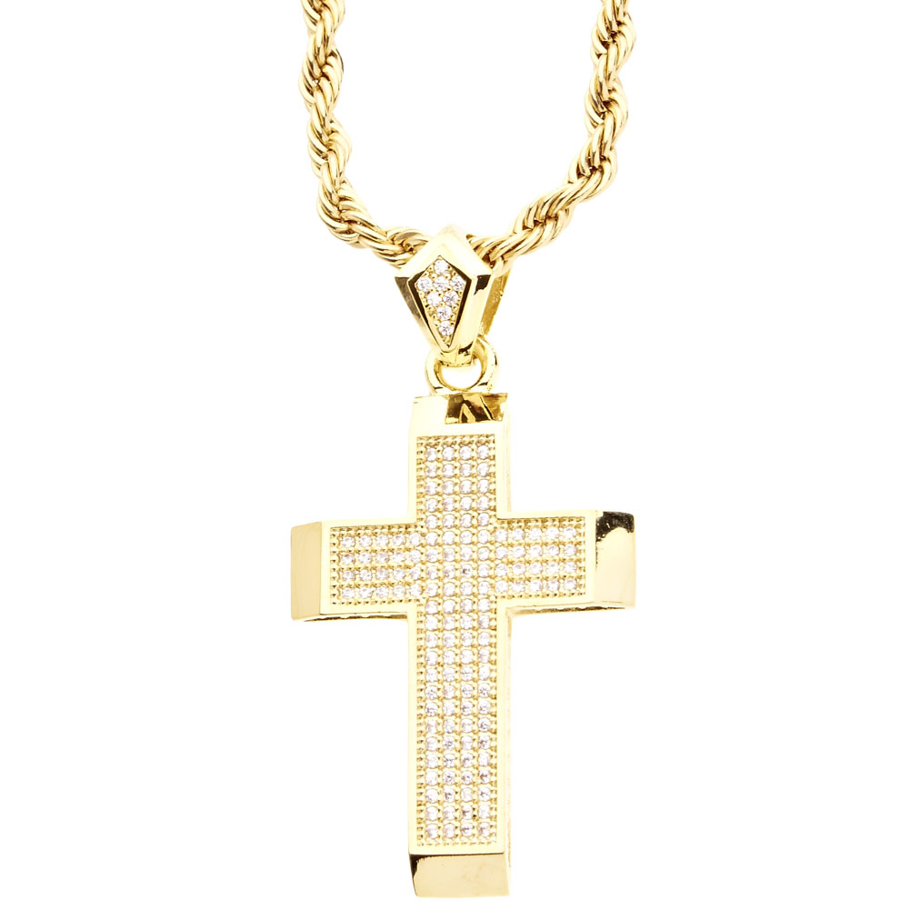 Iced Out Bling Micro Pave Pendant - CROSS gold | Pendants | ICED-OUT.BIZ