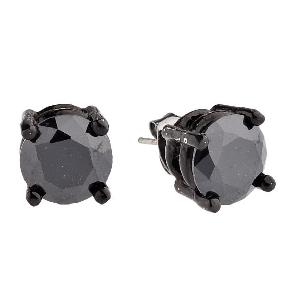 Iced Out Bling Round Zirconia Ear Studs - black 9mm