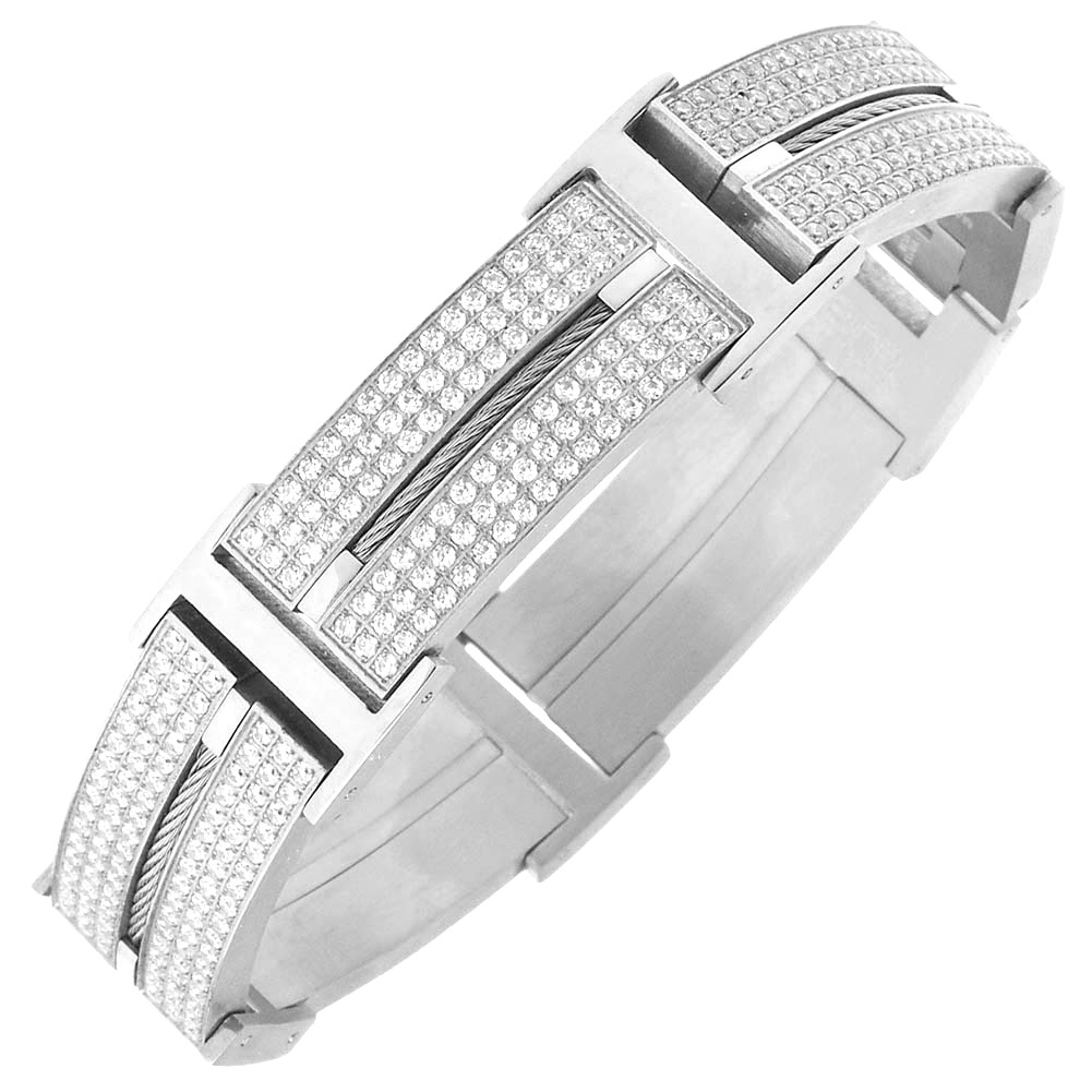 Iced Out Stainless Steel DOUBLE CZ Bracelet - 20mm silver | Link Iced Out Stainless Steel Jewelry