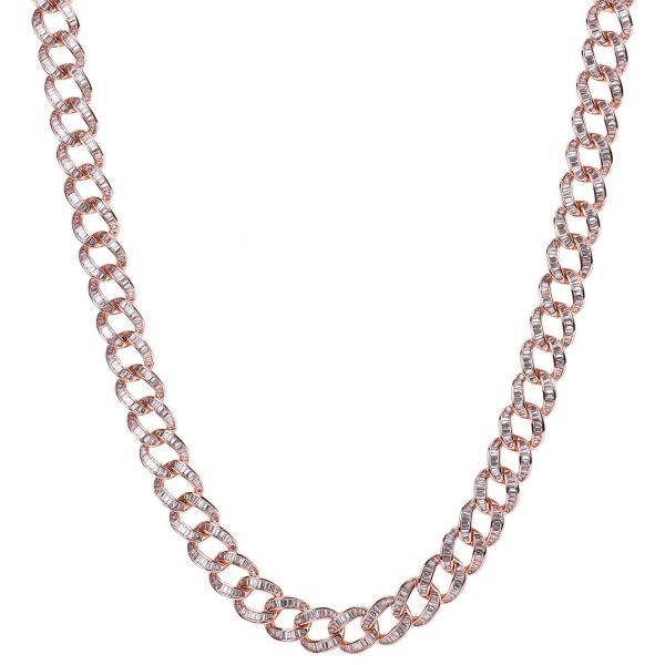 Iced Out Bling Zirconia Chain - Miami Cuban 15mm rose gold