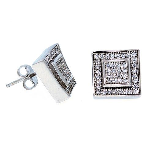 Sterling 925 Silber MICRO PAVE Ohrstecker - LAYER 10mm