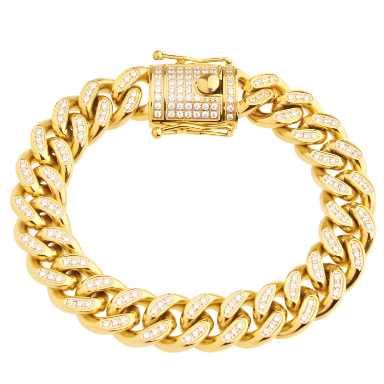 Iced Out Bling Edelstahl Miami Cuban Armband - 14mm gold