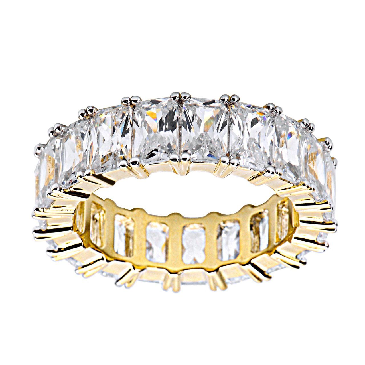 Sterling 925er Silber Micro Pave Ring – Baguette CZ gold