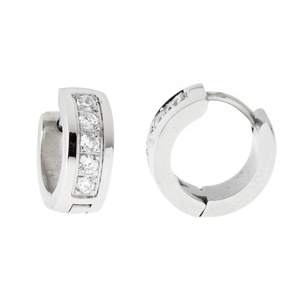Iced Out Bling Edelstahl Creolen - 5 STONES HOOP 12mm