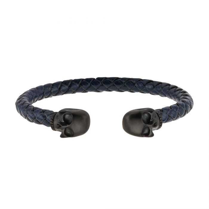 Herren Lederarmband Totenkopf Cuff Armband navy vintage