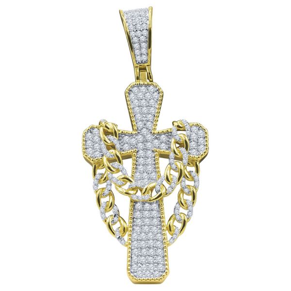 925 Sterling Silver 3D Pendant - CHAINS CROSS gold