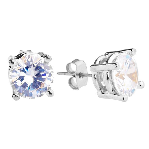 Iced Out Bling Round Zirconia Ear Studs - silver 9mm