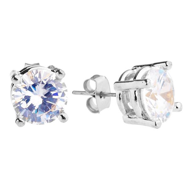 Iced Out Bling Round Zirconia Ear Studs - silver 7mm