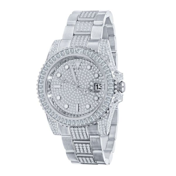 High Quality Iced Out CZ Stainless Steel Watch - silver