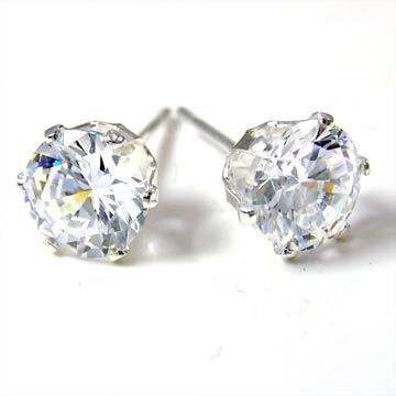 925 Sterling Silver Iced Out Bling Ear Stud - ROUND