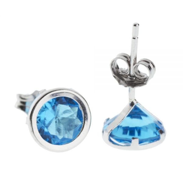 925 Sterling Silver DECEMBER Ear Stud - TOPAZ BLUE 7mm