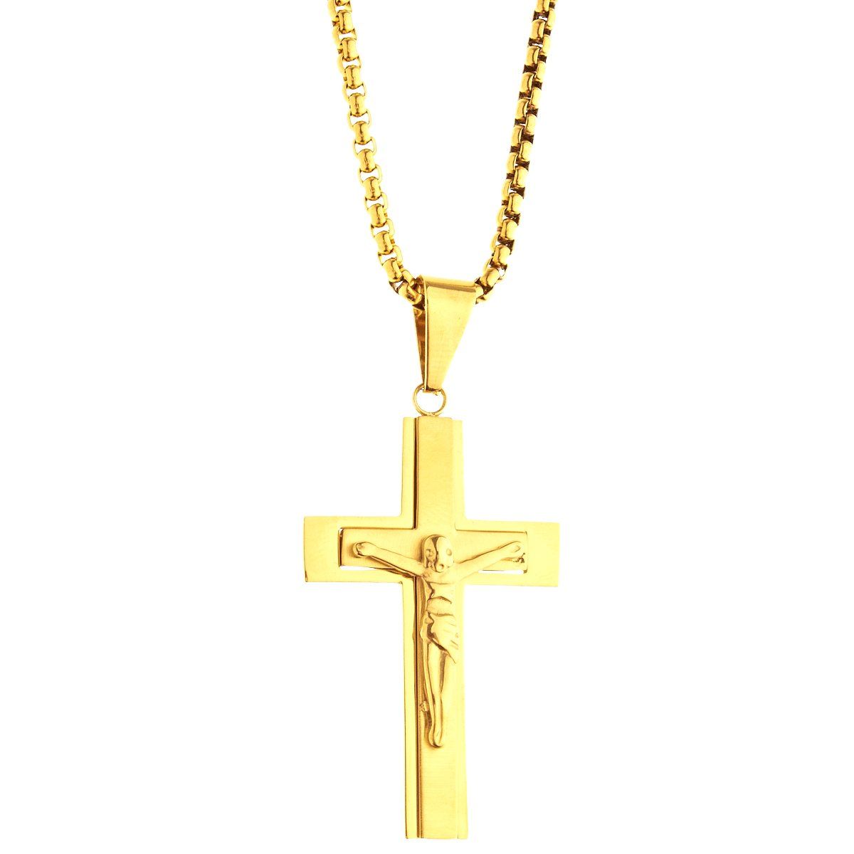 Iced Out Edelstahl AnhÃ¤nger Kette – Jesus Kreuz gold