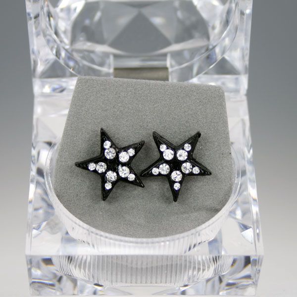 Zirkonia Iced Out Ohrstecker Box - SUPERSTAR schwarz