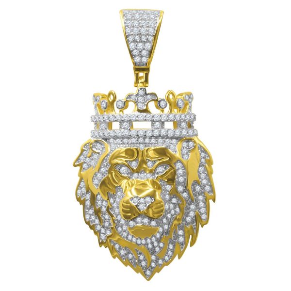 925 Sterling Silver Micro Pave Pendant - KING LION gold