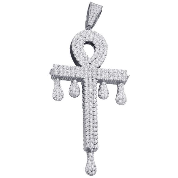 925 Sterling Silver Iced Out XXL Ankh Cross Pendant