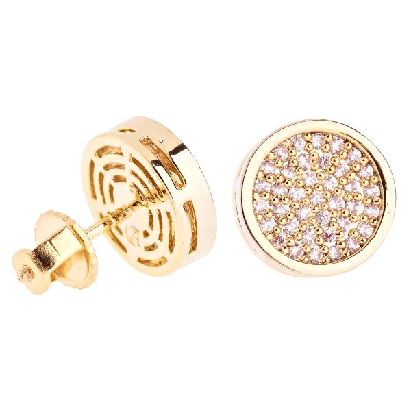 Iced Out Bling Micro Pave Earrings - ROUND 10mm gold