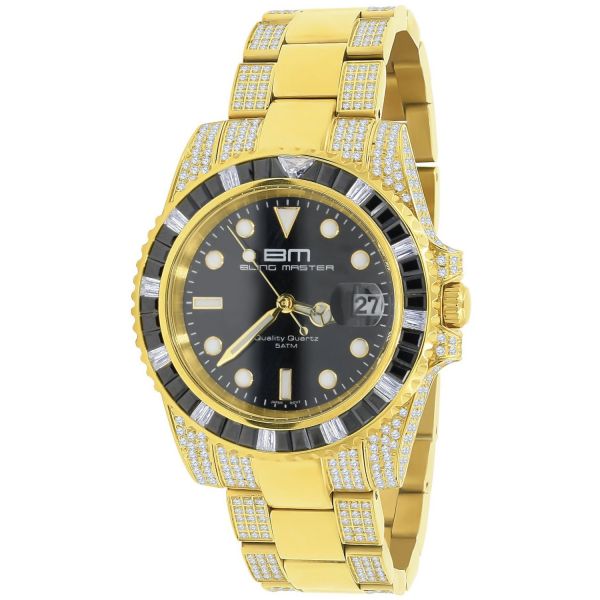 High Quality Iced Out CZ Stainless Steel Watch - gold