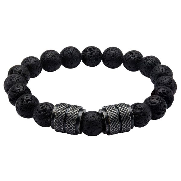 Men's Stainless Steel Bracelet with Lava Beads