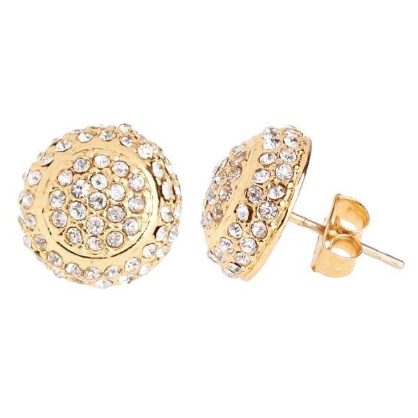 Iced Out Bling Ohrstecker Box - ROUND DOME gold 12mm
