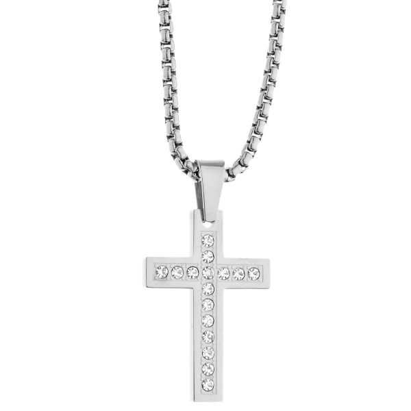 Collier pendentif en acier inoxydable - CZ Croix