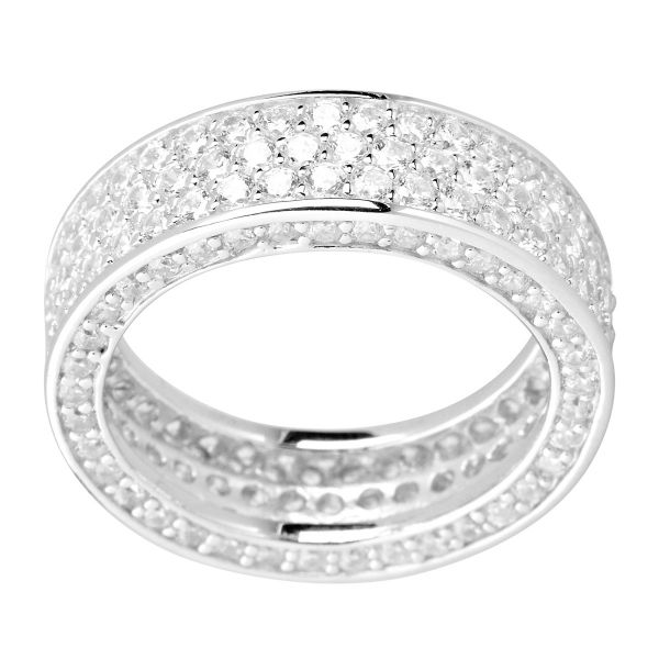 Sterling 925 Argent Pave Bague - THREE CZ LINES