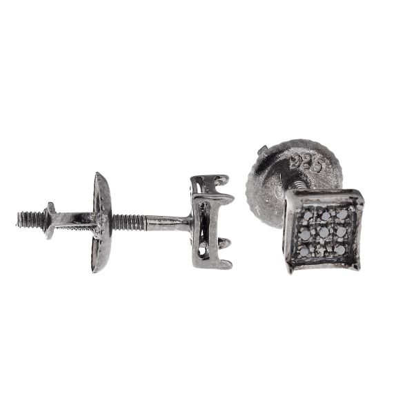 925 Silber Diamant Ohrstecker - SQUARE PRONG 0.05ct schwarz
