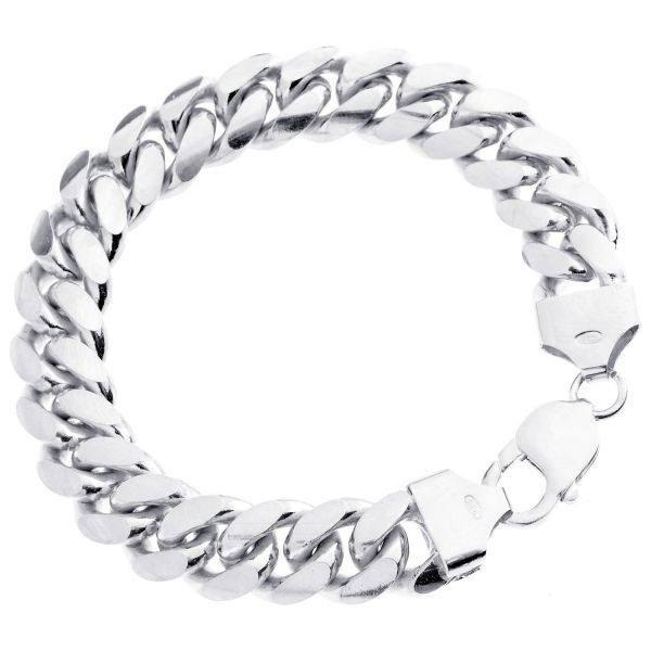 925 Sterling Silver Curb Chain Bracelet - MIAMI CURB 12mm